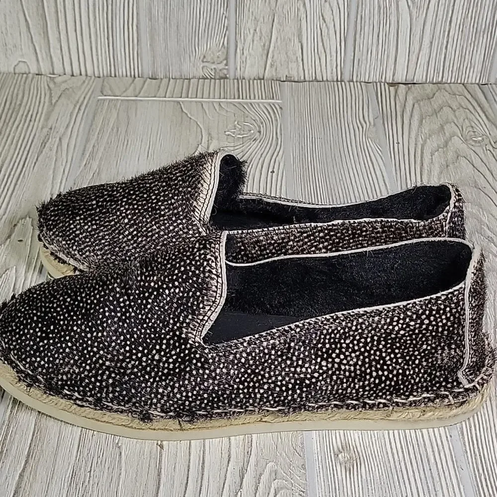 Manebi Black Speckled Calf Fur Flat Espadrille Slip On Shoes Womens  40 US 9